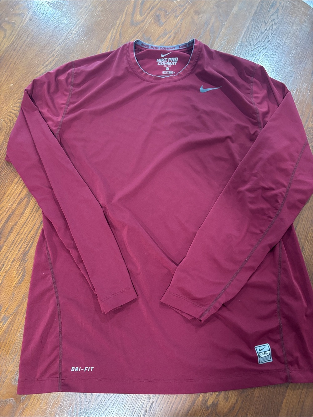 Nike Pro Combat Maroon Long Sleeve Dri-FIT Training Shirt